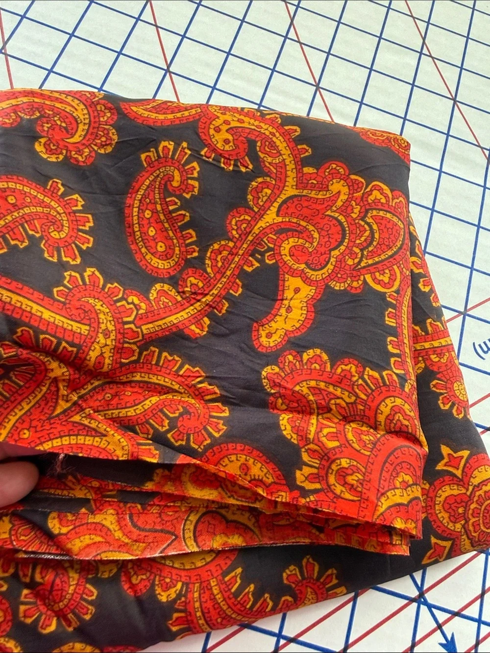 Vintage 1970s Paisley Dress Fabric 1.5 Yards x 42” Red Gold Black Lightweight